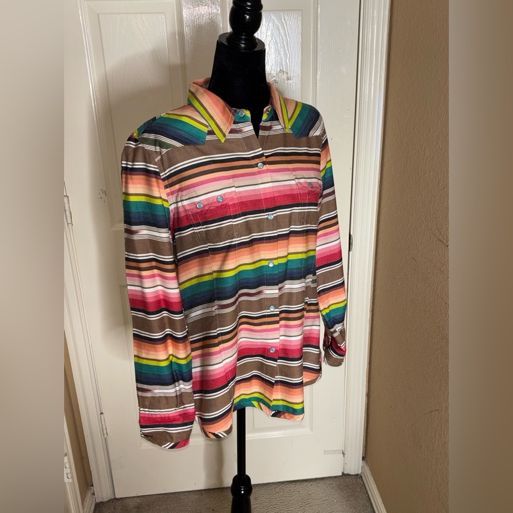 Tasha Polizzi Shirt Womens XL Multicolor Western Stripe Snap Front Cotton